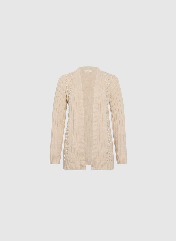 Cardigan à mailles torsadées et perles