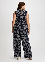 Leaf Print Wide Leg Jumpsuit