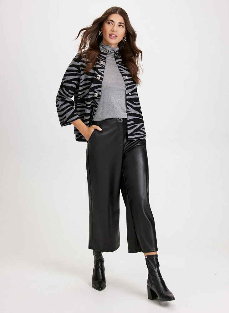 Zebra Print Mock Neck Cardigan