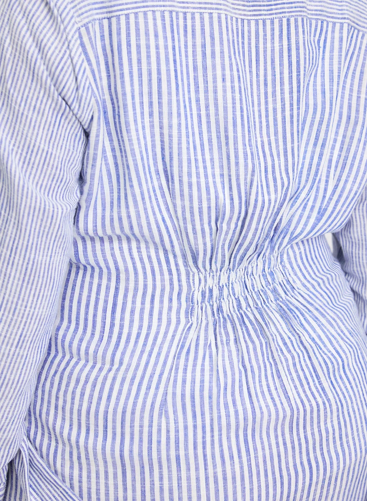 Robe-chemisier rayée en mélange de lin