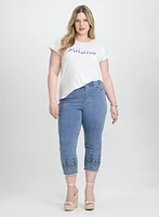 Embroidered Denim Capris