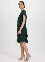 Tiered Brooch Embellished Dress