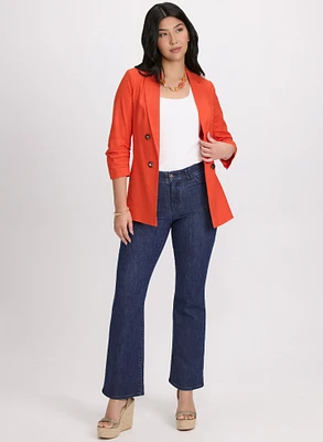 Blazer en mélange de lin et jean à jambe semi-évasée