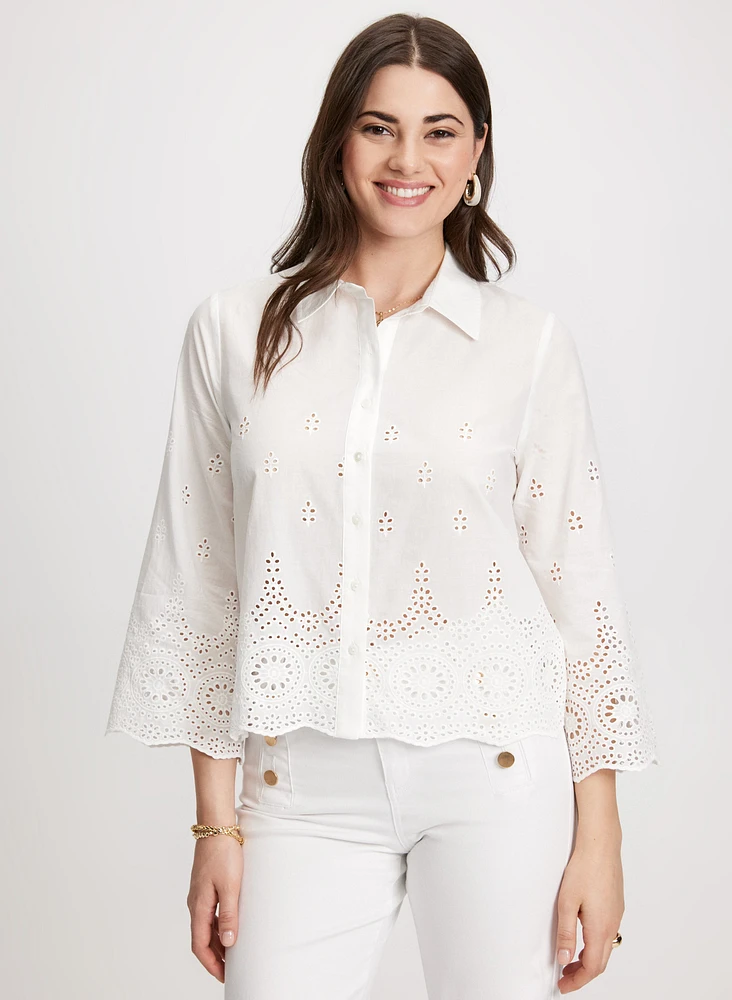 Eyelet Detail Button Down Blouse