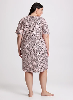 Short Sleeve Heart Print Nightgown