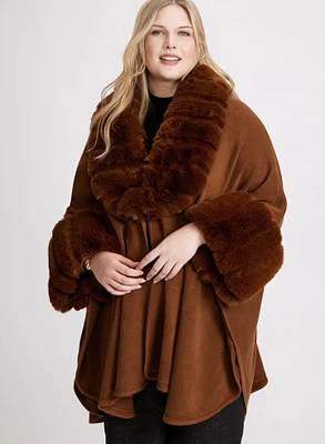 Faux Fur Trim Poncho