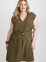 Belted Stretch Linen Dress