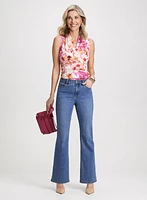 Floral Criss-Cross Top & Chain Trim Bootcut Jeans