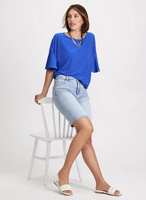 Flutter Sleeve Top & Denim Shorts