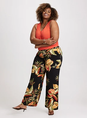 V-Neck Tank Top & Tropical Pull-On Wide Leg Pants