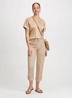 Cotton Drawstring Waist Cargo Capris