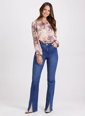 Blouse florale à taille froncée