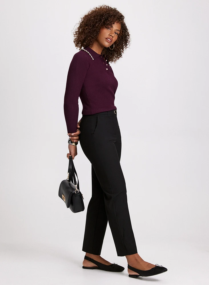 Pearl Trim Sweater & Straight Leg Pants