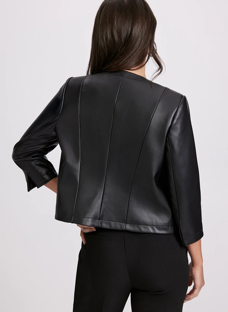 Embroidered Vegan Leather Jacket