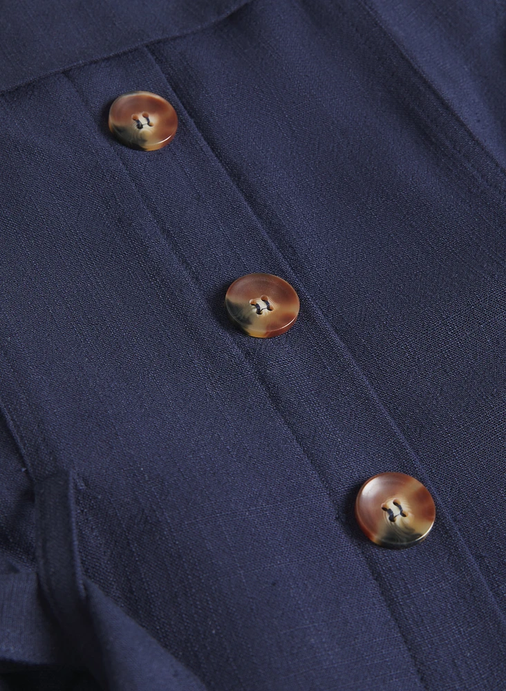 Linen-Blend Button-Down Dress
