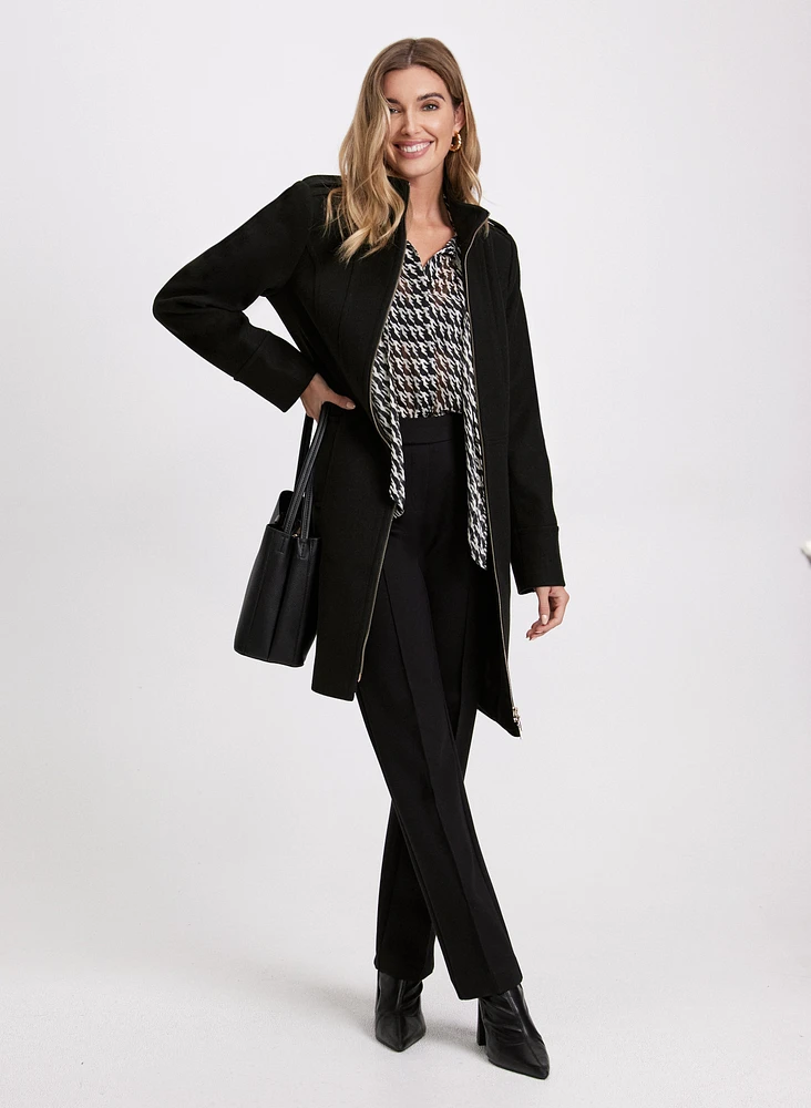 Zip Front Wool-Blend Coat