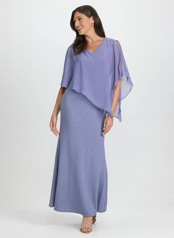 Embellished Capelet Overlay Dress
