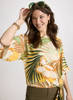 Tie-Hem Tropical Print Top