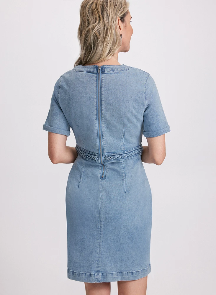 Denim Crystal-Embellished Button Dress