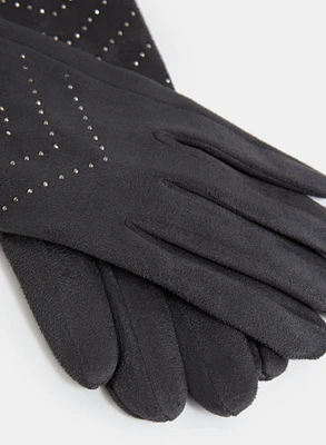 Gants en faux suède à pierres