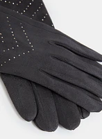 Stone Embellished Faux Suede Gloves