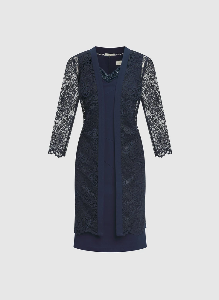 Lace Jacket & Crepe Dress Set