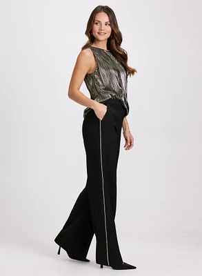 Olivia Wide-Leg Crystal Detail Pants - Regular