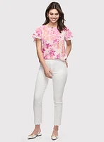 Tiered Short Sleeve Blouse & Embroidered Jeans