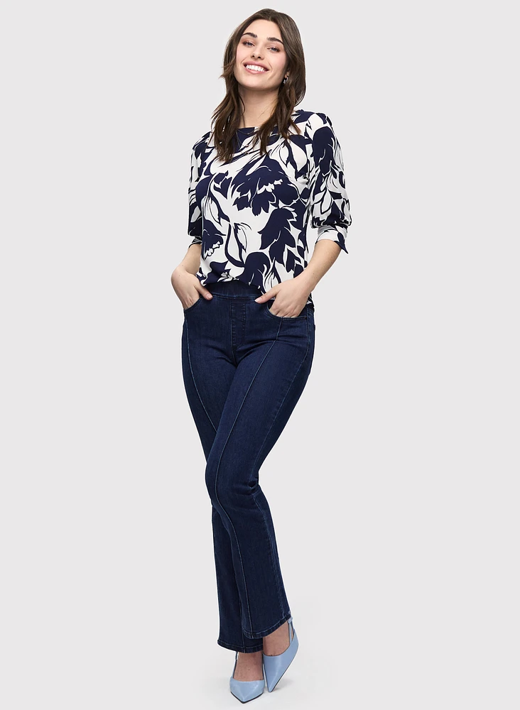 Floral 3/4 Sleeve Top & Seam Bootcut Jeans