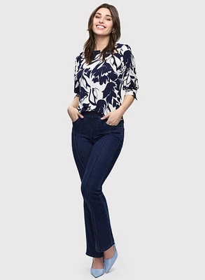 Floral 3/4 Sleeve Top & Seam Bootcut Jeans