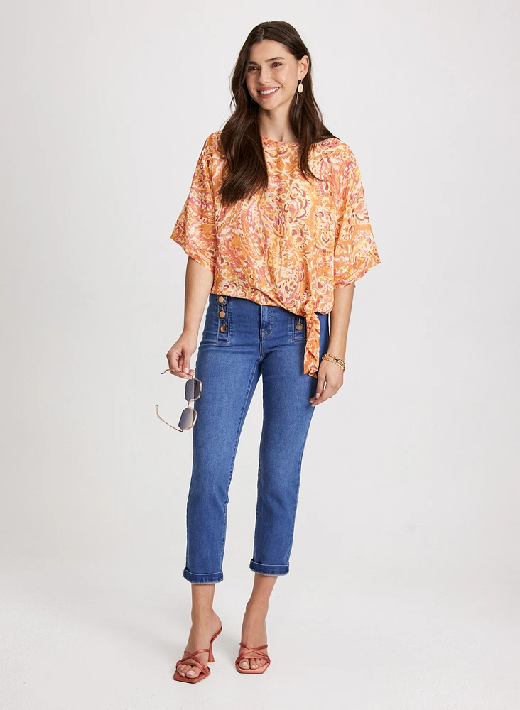 Poncho-Style Blouse & Straight Leg Jeans