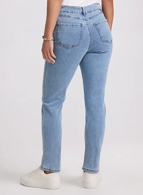 Tonal Stone Embellished Straight-Leg Jeans