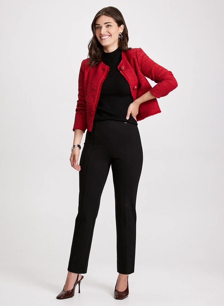 Sofia Vegan Leather Trim Straight-Leg Pants