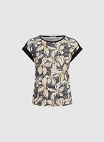 T-shirt floral à bordures unies