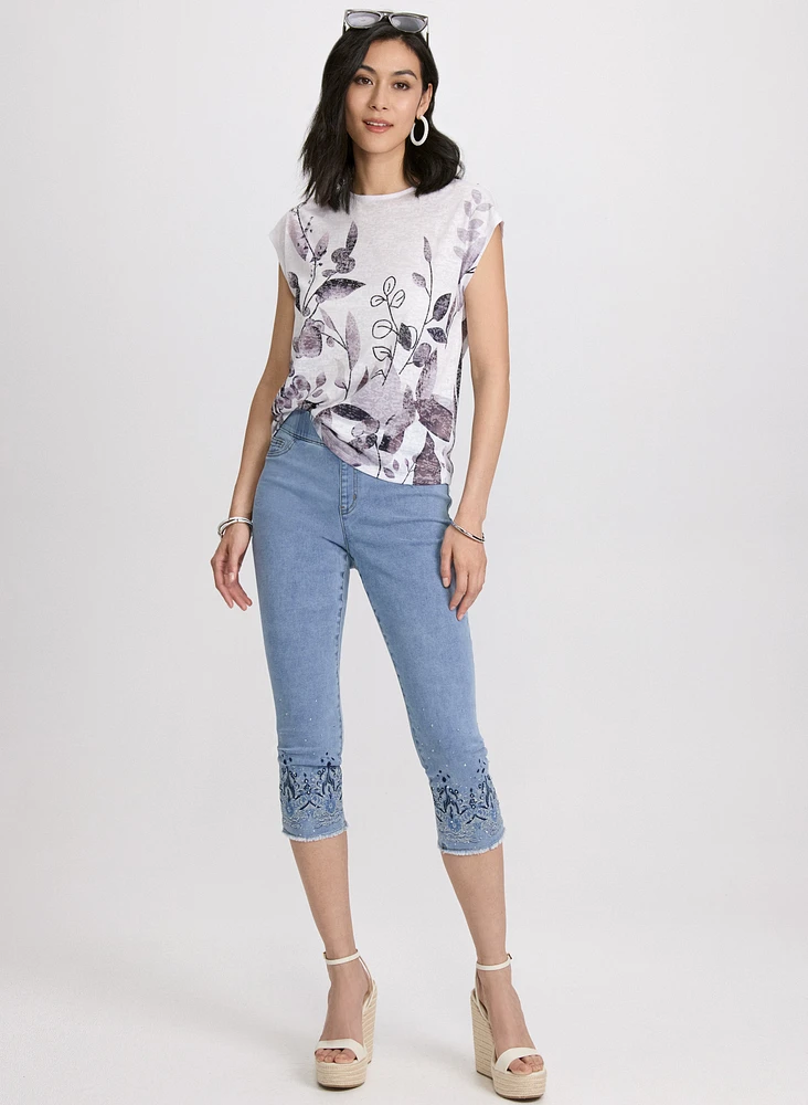 Embellished Denim Capris