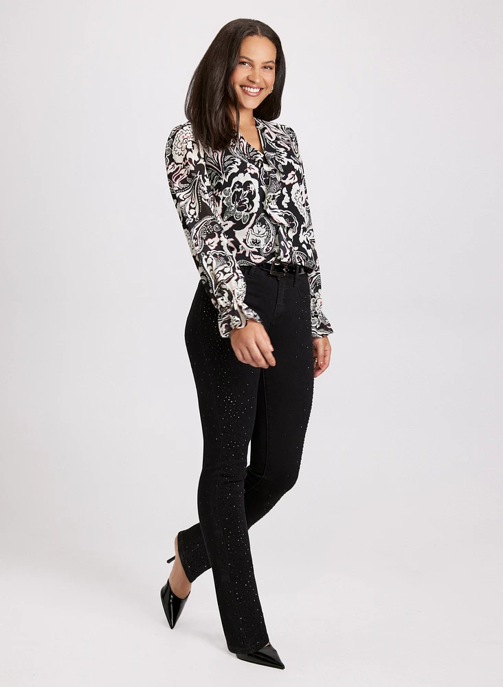 Paisley Print Blouse & Straight Leg Jeans