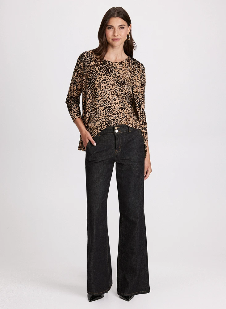 Leopard Print Cardigan & Flare Leg Jeans