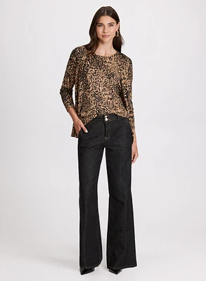 Leopard Print Cardigan & Flare Leg Jeans