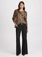 Leopard Print Cardigan & Flare Leg Jeans