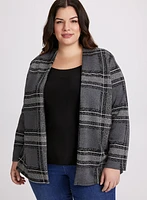 Plaid Print Cardigan & Crew Neck Top