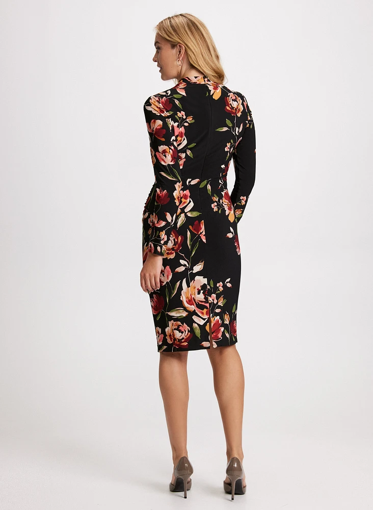 Ruched Mock-Neck Midi Dress