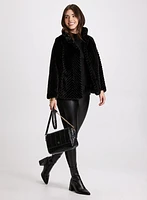 Herringbone Quilted Faux Fur Coat