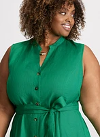 Linen-Blend Button Front Dress