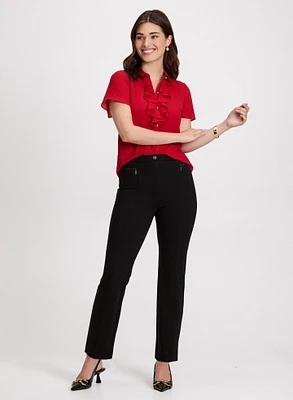 Short Sleeve Blouse & Straight-Leg Pants