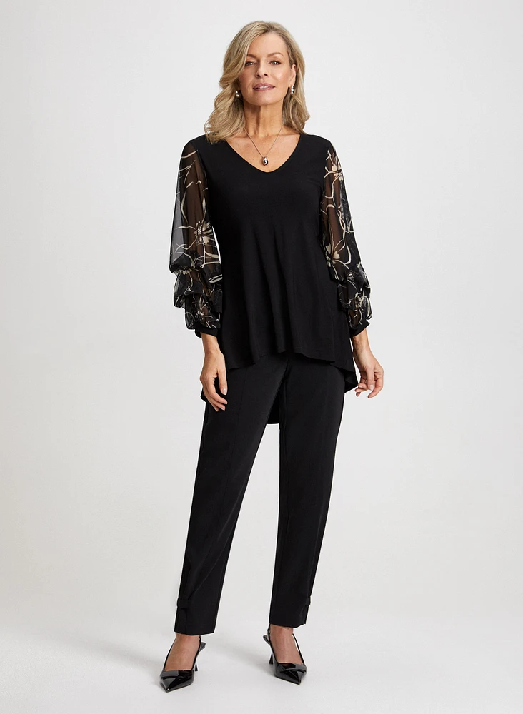 Sheer Sleeve Top & Tapered Leg Pants