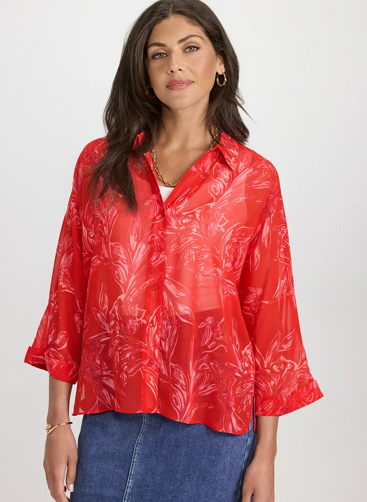 Leaf Print Chiffon Blouse