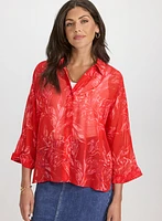 Leaf Print Chiffon Blouse