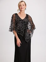 Floral Mesh Capelet Effect Dress