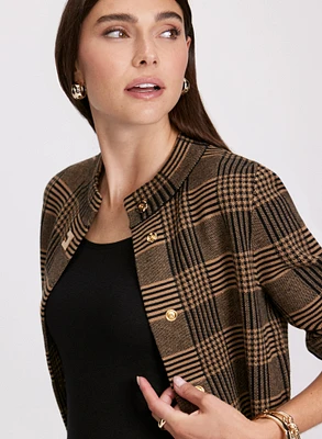 Plaid Print Mock Neck Cardigan