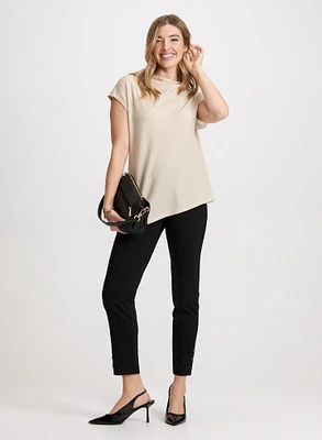 Asymmetric Funnel Neck Top & Slim Pull-On Ankle Pants